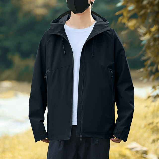 KIHOUT Men's Lightweight Rain Jacket Hooded Water Resistant Fall Winter Hiking Windbreaker Jackets