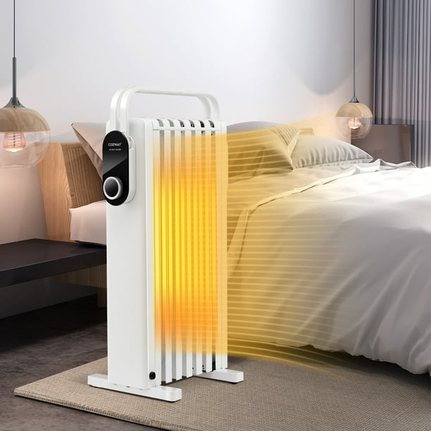 Costway Calentador Eléctrico 1500W de Aceite con 3 Ajustes de Calor hasta 137° Protección contra Sobrecalentamiento y Vuelco Silencioso Blanco