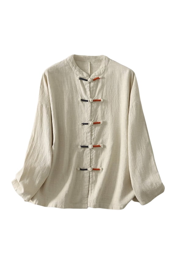 Women's Button Down BlouseRetro Standing Collar Cardigan Cotton Linen National Style Improved Tang Jacket