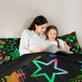 thumbnail image 4 of Feelyou Cute Stars Print Bedding Comforter Set 7pcs for Teens, Kawaii Love Heart Queen Bedding Sets, Black Green Graffiti Reversible Queen Sheet Sets, Lightweight Room Decor, 4 of 8