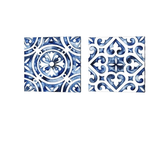 Cobalt Tile A by Grace Popp Canvas Art Set of 2 14 inch X 14 inch Each