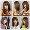 thumbnail image 6 of Phocas Short Brown Wig with Bangs ,Straight Bob Wigs for Women Shoulder Length Wig 14Inch, 6 of 10
