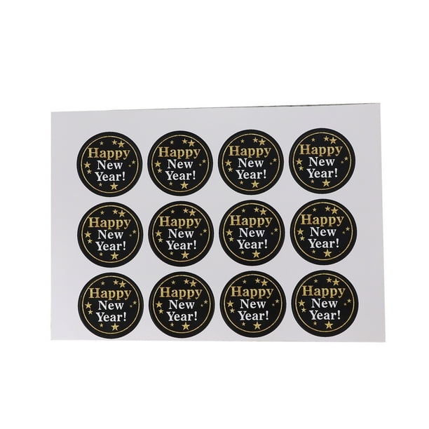 EeaseMX 120 pegatinas redondas negras con el lema "Feliz Año Nuevo 2020", etiquetas adhesivas redondas para bolsas de galletas, embalajes para hornear, sobres, cajas de regalo, decoración.