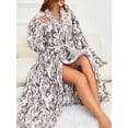 thumbnail image 2 of 1pc Simple Printed Women's Autumn And Winter Thick Flannel Warm Fleece Bathrobe With Lapel And Imitation Rabbit Fur, Suitable For Home Use, 2 of 4