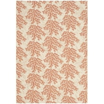 SAFAVIEH Courtyard Fionntan Botanical Indoor/Outdoor Area Rug, Beige/Terracotta, 4' x 5'7"