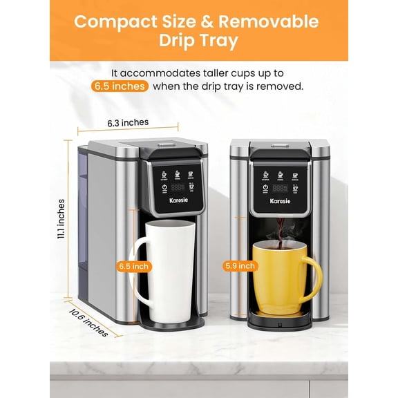 K Cup Coffee Maker with Strong Brew Setting, 50oz Removable Tank, 6-14 oz Brew Sizes Hot & Iced Coffee Machine for K-Cup and Grounds, Descaling Reminder, Stainless Steel, Black