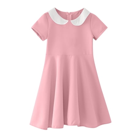 Splozh Toddler Girl Summer Outfits Kids Toddler Baby Girl Spring Summer Short Sleeve Dress Casual Dresses for Holiday School Pink 7-8 Years