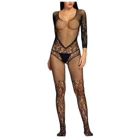 Yuhangmm Ladies Sexy Underwear Hollow Lace Stitching Fishnet Bodysuit Sexy Lingerie Gown
