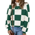 thumbnail image 2 of Women's Fall Fashion Roll-Neck Long Sleeve Plaid Ribbed Knit Loose Pullover Sweater Tops Green Checkered M, 2 of 8