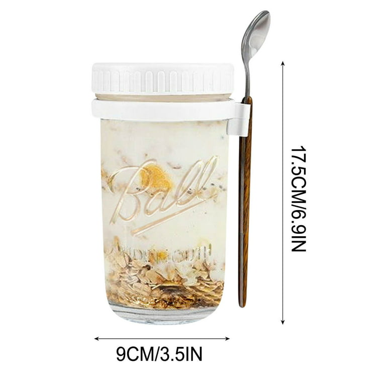 Sdjma Overnight Oats Jars with Lid and Spoon Set of 2, 600ml Large Capacity Airtight Oatmeal Container with Measurement Marks, Mason Jars with Lid for