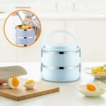 Double-Layer Stainless Steel Bento Lunch Box, Portable Insulated Lunch Box with Hadle and Airtight Hole, Stackable, Leak-Proof for Office, Travel, Picnic(Blue)