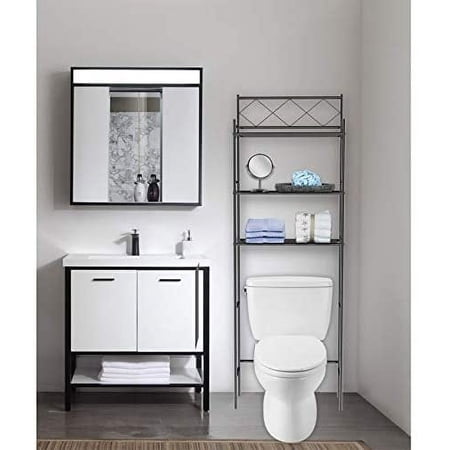 J&V TEXTILES 3-Shelf Bathroom Organizer Over The Toilet Bathroom Spacesaver Black