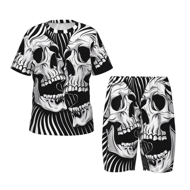 Balery Psychedelic Skull Illusion Art Conjunto de Pijama Infantil de Manga Corta con Estampado – Ropa de Dormir de Algodón Suave-Medium