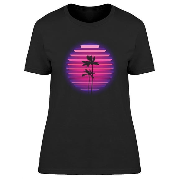 Palm Trees On Neon Sunset Design T-Shirt Women -Image by Shutterstock, Female 3X-Large