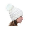 thumbnail image 4 of GRNSHTS Ladies Winter Knitted Beanie Hat with Faux Fur Pom Warm Knit Skull Cap Beanie for Women (White), 4 of 5