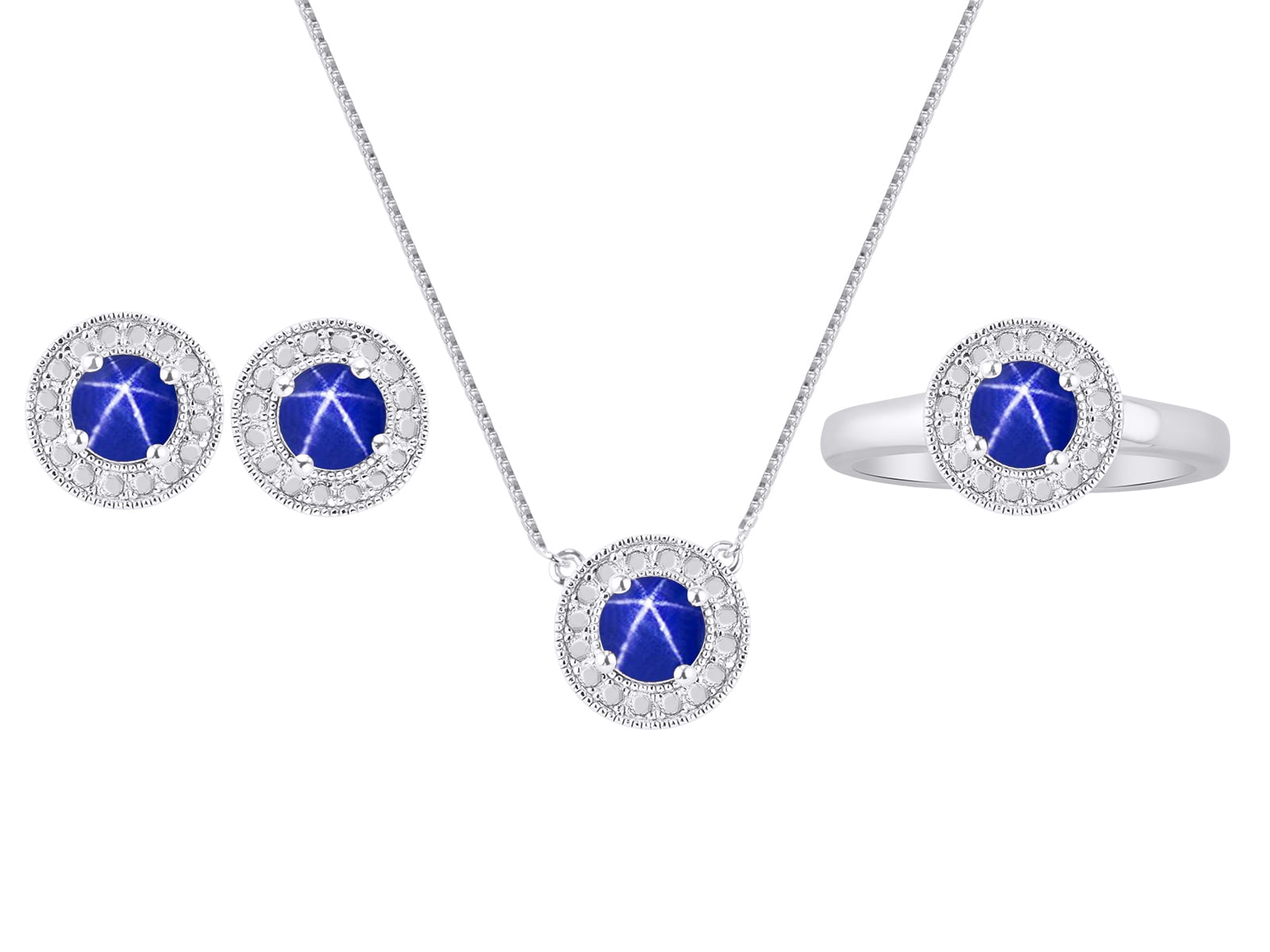 Earring & Pendant Necklace 14K Yellow Ring Details about   Diamond & Blue Star Sapphire Set