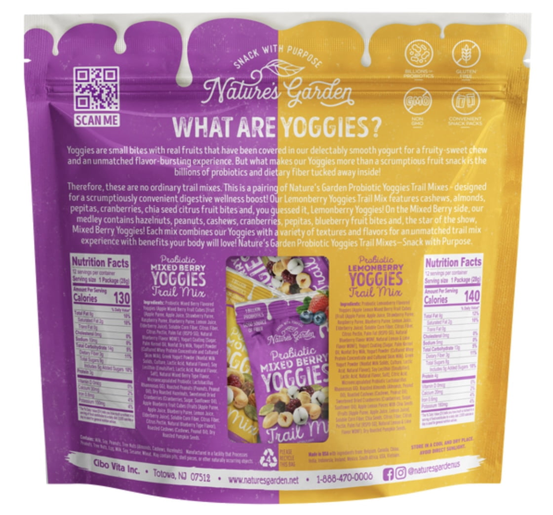 Nature’s Garden Probiotic Yoggies Trail Mix, Variety Pack, 1 oz, 24 ct