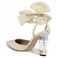 thumbnail image 5 of FSJ Women Elegant Pointy Close Toe Crystal High Heels Sandals Ankle Strap Side Bowknot Crystal Chunky Heels Pumps Wedding D'Orsay Shoes Size 8 White, 5 of 5