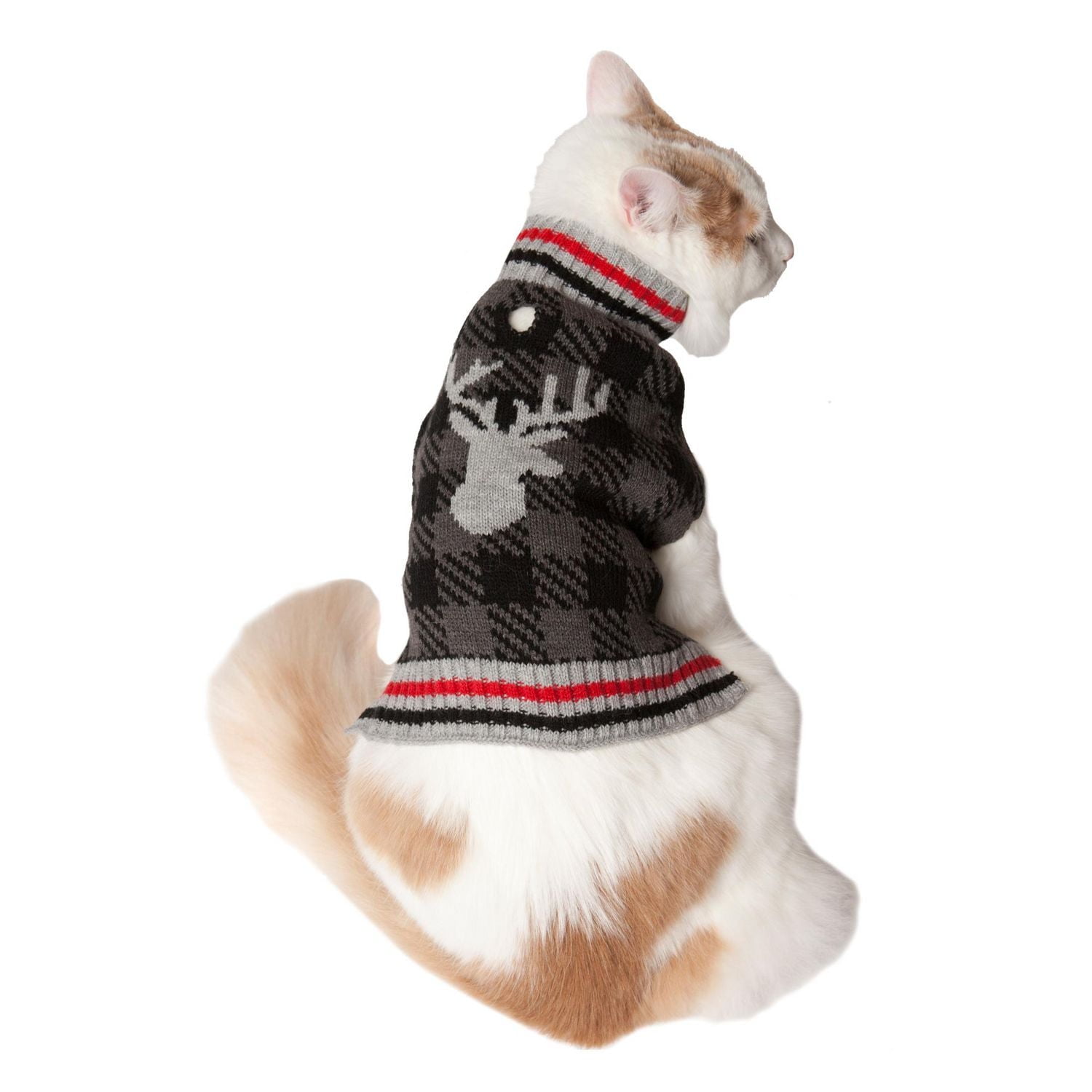 Holiday Time Grey Check Moose Dog Sweater