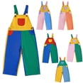 thumbnail image 1 of Toddler Kids Color Block Contrast Denim Overalls Adjustable Strap Full Length Bib Overall Romper, 1 of 10