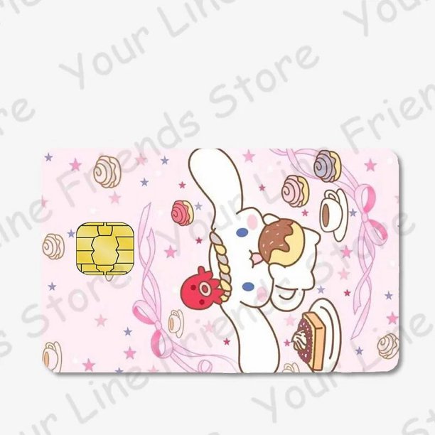 Cinta adhesiva Kawaii Sanrios Cinnamoroll Poker, película adhesiva de piel para tarjetas de crédito, pegatinas impermeables, Chip grande y pequeño, accesorios para tarjetas de débito
