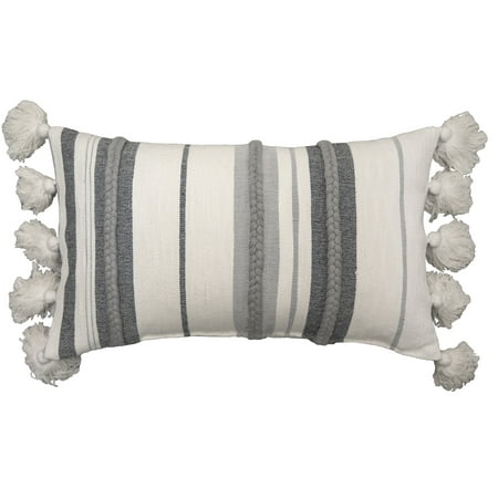 Better Homes & Gardens Decorative Throw Pillow, Stripe Oversize, Oblong, Ivory/Grey, 14'' x 24'', 1Pack