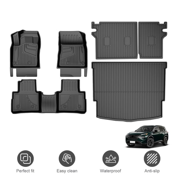 Full Set Floor Mats Cargo Liner Backrest Mat Fit for Nissan Rogue 2021-2026 (Not for Sport) All Weather Heavy Duty TPE Trunk Liner Car Rogue Accessories