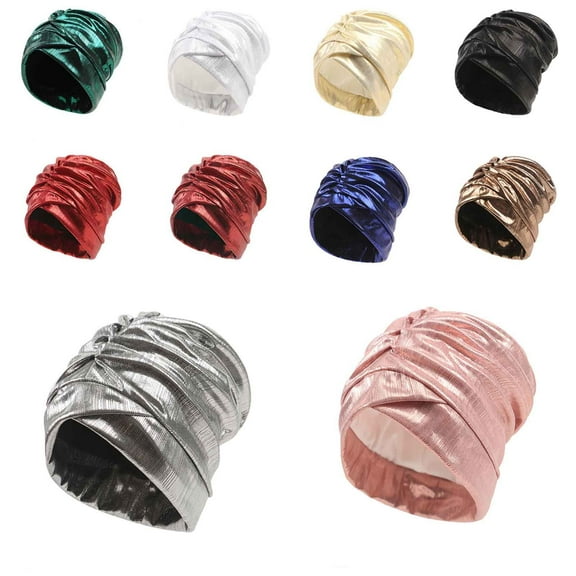 UTSJKR Women's Turban Cozy Cotton Lined Turban Hats Indian Turbans Metallic Hats Head Wraps African Cap for Women Black