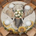 thumbnail image 2 of Farmhouses Round Tablecloth 60 inches Elephants And Sunflowers Vintage Brown Background Waterproof Oil-Proof Table Cloth Round Table Cover for Holiday Party Picnic Dinner Decor Indoor and Outdoor Use, 2 of 9