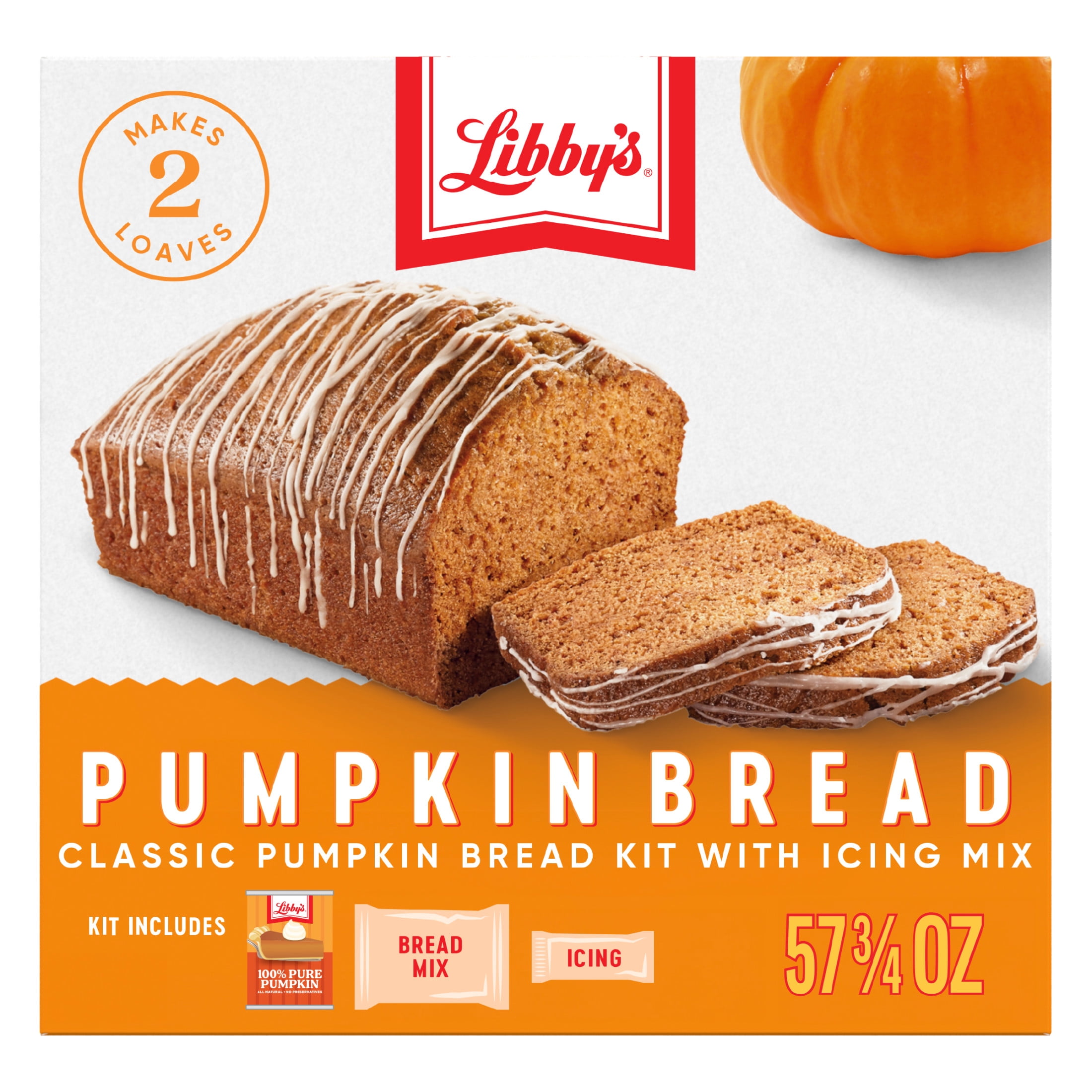 (2 pack) Libby's Pumpkin Bread Kit With Icing Baking Mix Dessert, 57.75 oz Box