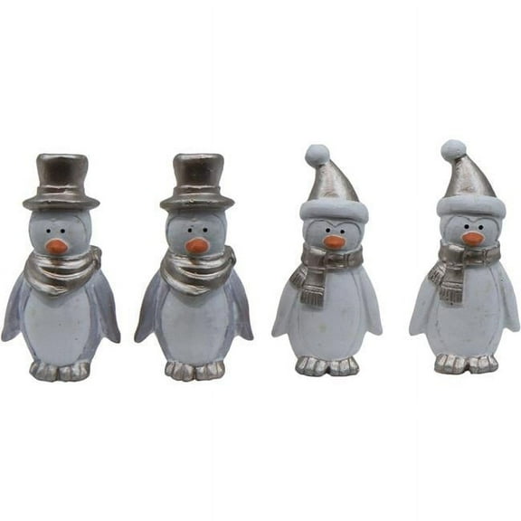 Papier Mache Penguins in Hats Figurine - Set of 4