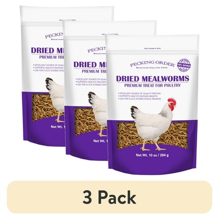 (3 pack) Red River Commodities Pecking Order Dried Mealworms Backyard Chicken Feed & Treat 10 oz.