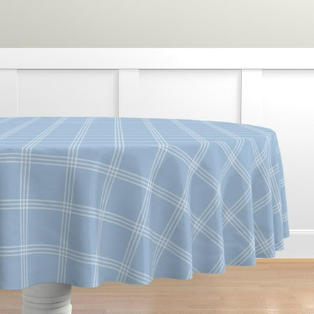 

Cotton Sateen Tablecloth 90 Round - Sky blue Geometric Lines Sky Blue Country Rustic Simple Light Check Print Custom Table Linens by Spoonflower