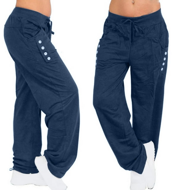 Timegard Plus Size Pants for Women Straight Leg Drawstring High Waist Pants Casual Solid Color Trousers with Pockets