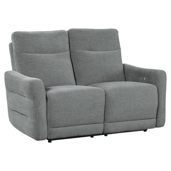 Bowery Hill Contemporary ChenillePower Double Reclining Love Seat in Gray