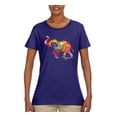 thumbnail image 2 of Colorful Walking Good Luck Elephant Animal Lover Womens Graphic T-Shirt, Purple, X-Large, 2 of 3