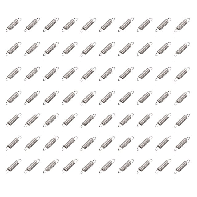 Resorte de tensión de acero, diámetro de alambre de 0.5 mm, diámetro exterior de 4 mm, longitud libre de 18 mm, 70 piezas