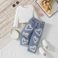 thumbnail image 2 of HCNTES Winter Baby Girl Clothes Girls Holiday Outfits Girls Clothes 1t 2t 3t 4t 5t 6t Knitted Top Jeans Outfits with Love Hearts Graphic, 2 of 9