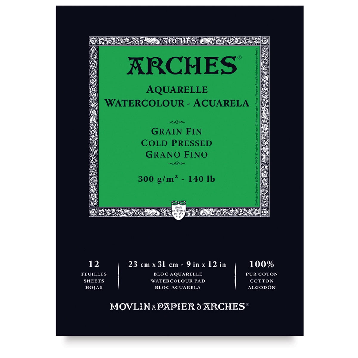 Arches Watercolor Pad - 9" x 12", 140 lb, Cold Press, Fold-over, 12 Sheets