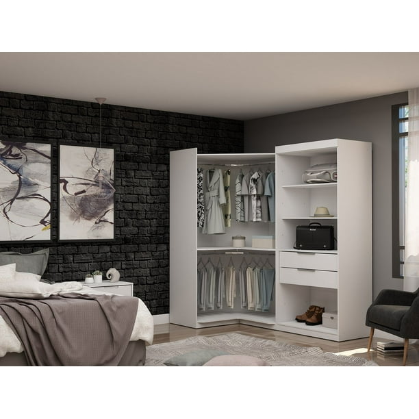 Manhattan Comfort Mulberry Open 2 Sectional Modern Corner Wardrobe Closet With Drawers Set Of In White Com Manhattan Comfort Mulberry Open 2, Corner Clothing Armoire