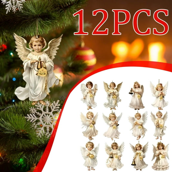 12pcs 2D Victorian Angel Ornament Set - Christmas Hanging Decor, Delicate Angel Figurine Pendants for Christmas Trees, Victorian-Style Holiday Ornaments to Add Charm & Whimsy, 2.4*3.2in, A