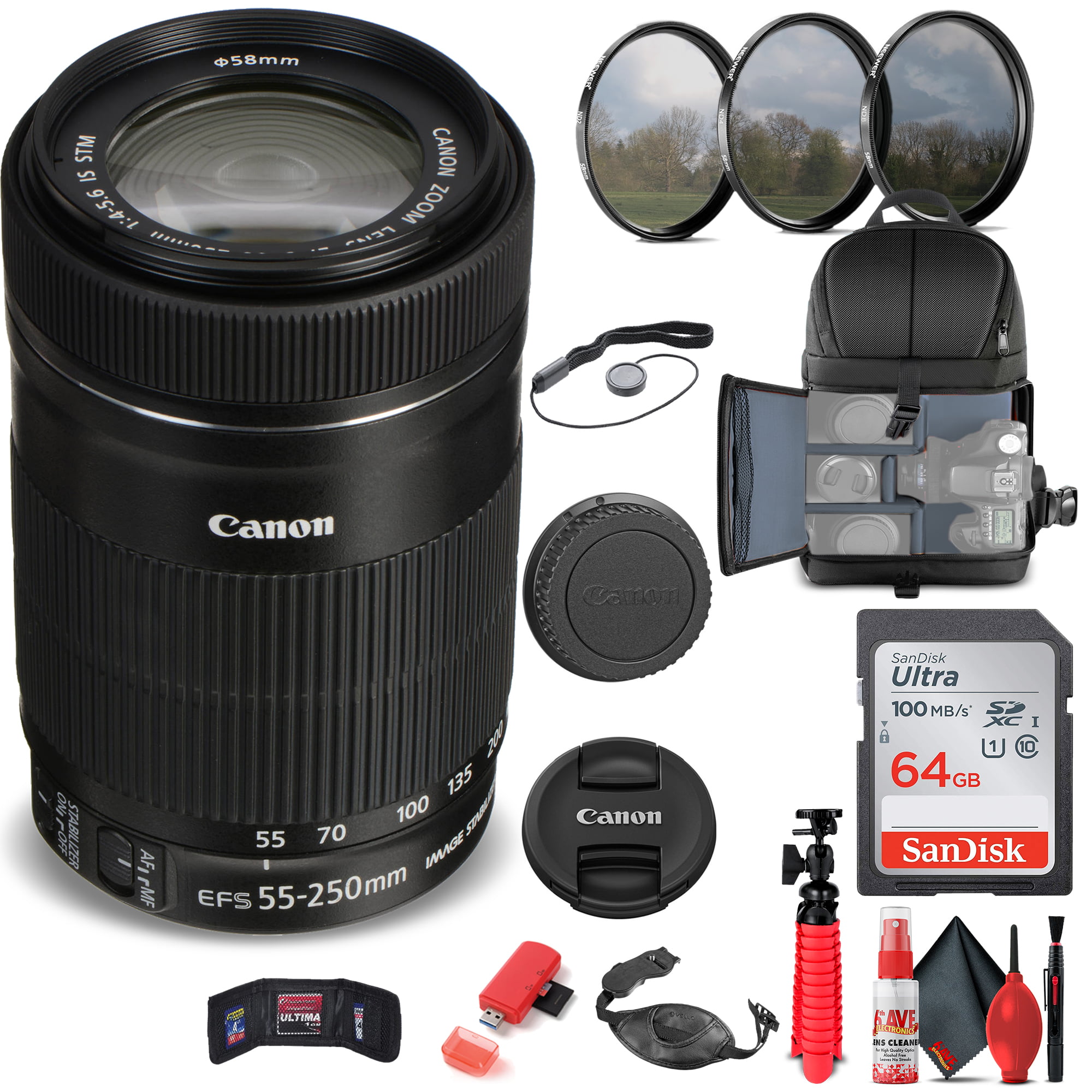 Canon EF-S 55-250mm f/4-5.6 IS STM Lens (8546B002) + Filter +