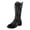 Black, variant on Women's Vintage Dragon Floral Print Mid Calf Boots Almond Toe Stacked Block Heel Long Combat Booties with Side Zipper