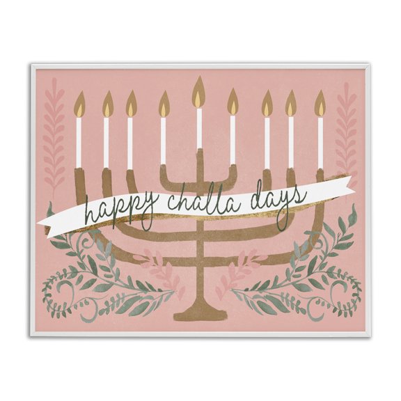 Stupell Industries Contemporary Happy Challa Days Charming Menorah Festive Botanicals White Framed Giclee Art, 14 x 11, by Jennifer Paxton Parker