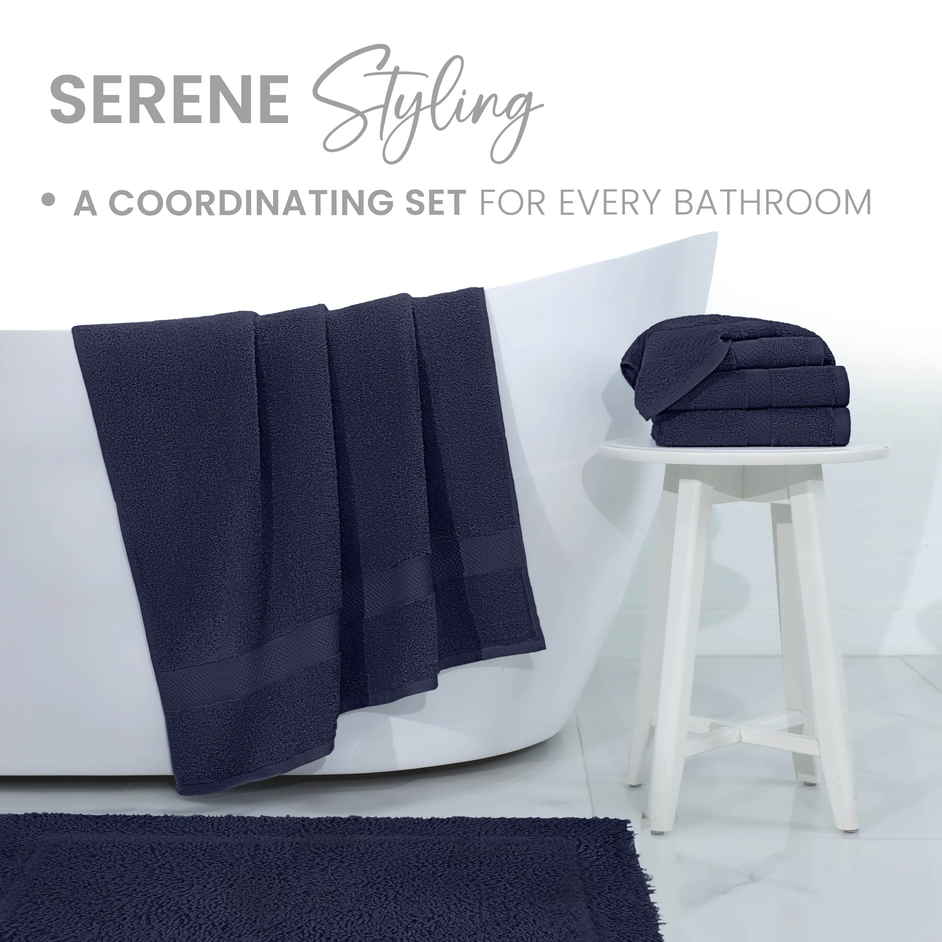 Martex Cotton Bath Rug | Ringspun Soft & Absorbent Non-Slip Quick-Dry Bathroom Mat | Navy