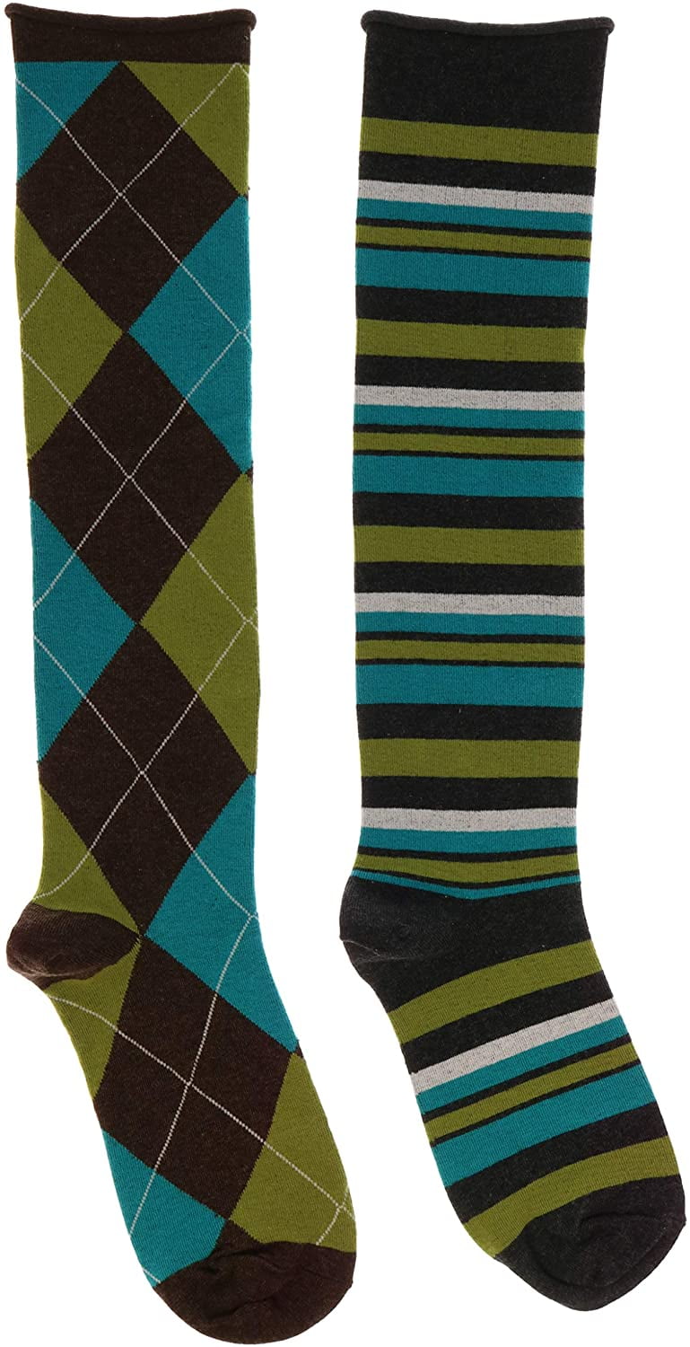 Knee High Cotton Rich Ladies Socks Striped or Argyle In Range of Colours 