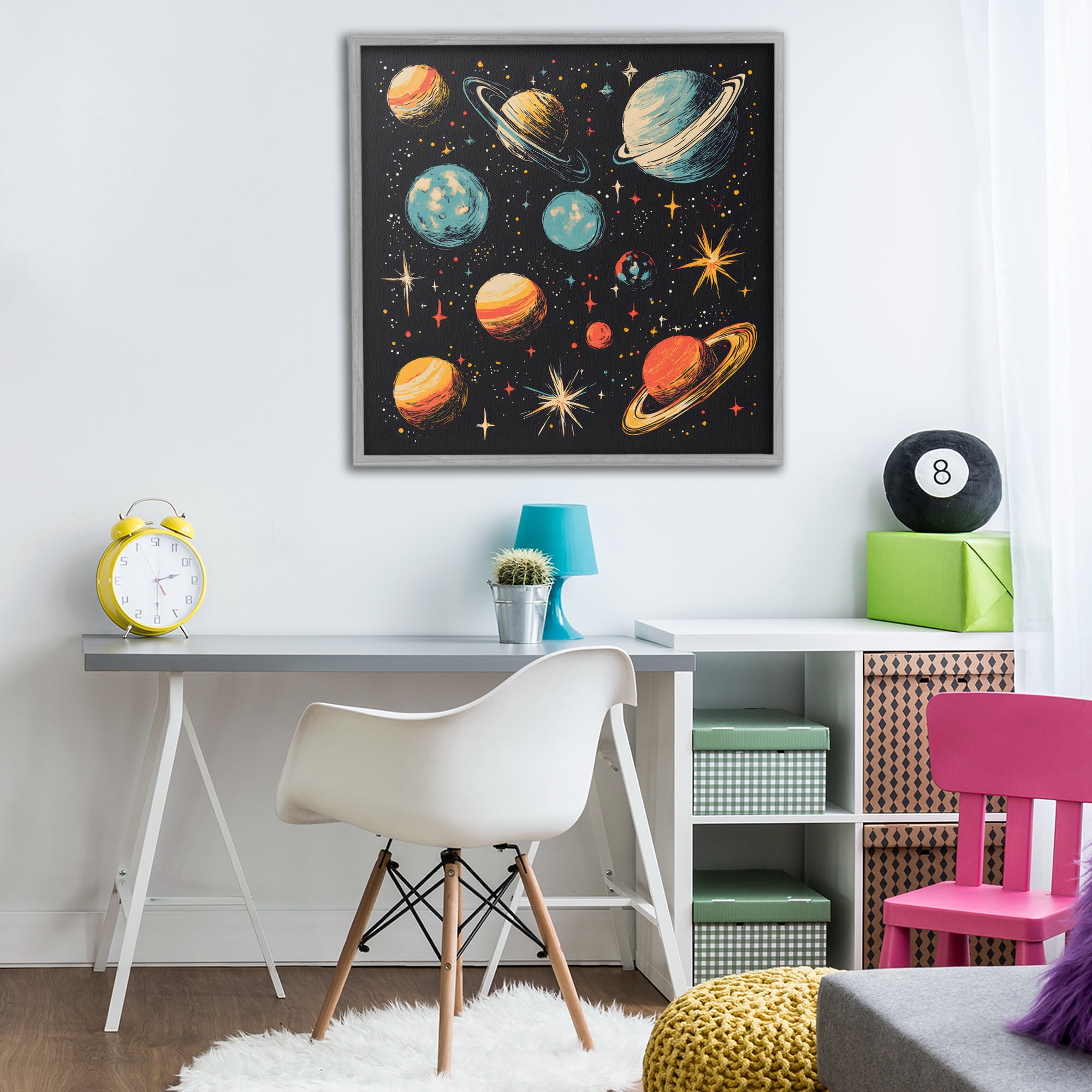 Stupell Industries Colorful Retro Planets Gray Framed Giclee Art, design by Creative Studio