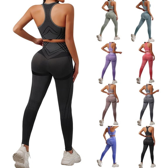 Women's 2 Piece Workout Set, Seamless Yoga Bra and High Waist Butt Lifting Yoga Pants, High Compression Fitness Outfit for Gym, Running, Yoga and Daily Wear-Black