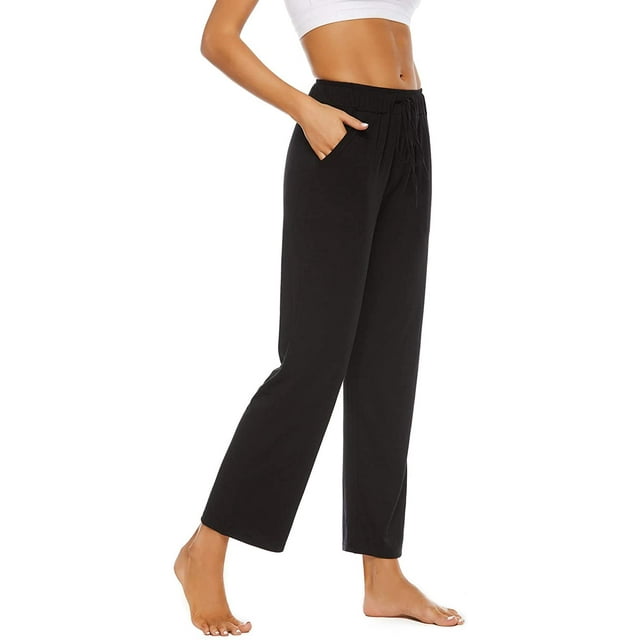 Womens Comfy Lounge Pants Loose Yoga Pants Cotton Blend Soft Drawstring Wide Leg Pants with Pockets