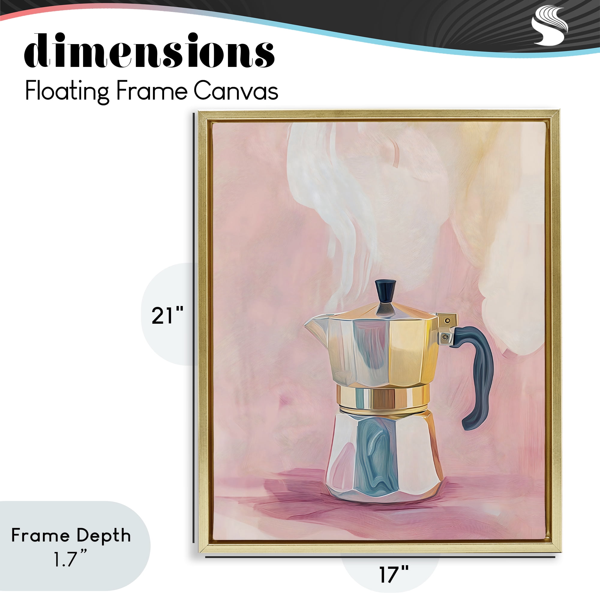 Stupell Industries Vintage Coffee Maker on Pink Gold Framed Floater Canvas Wall Art, design by The Prints Vibe